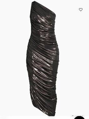 Norma Kamali One-Shoulder Metallic Charcoal Ruched Dress
